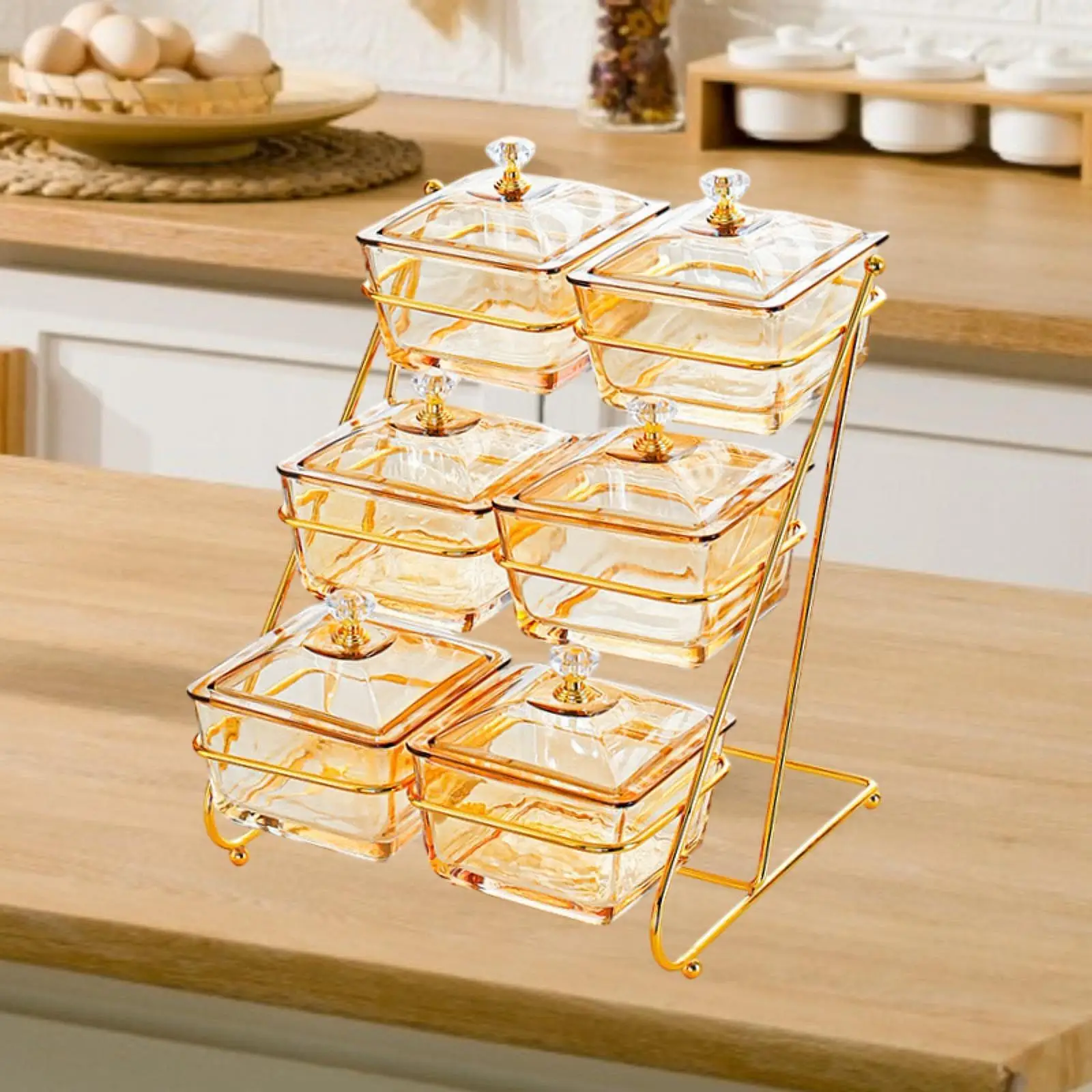 Stylish Glass Appetizer Tray with Lids Divided Nut Candy Bowl Set for Kitchen Sweet Table Decoration