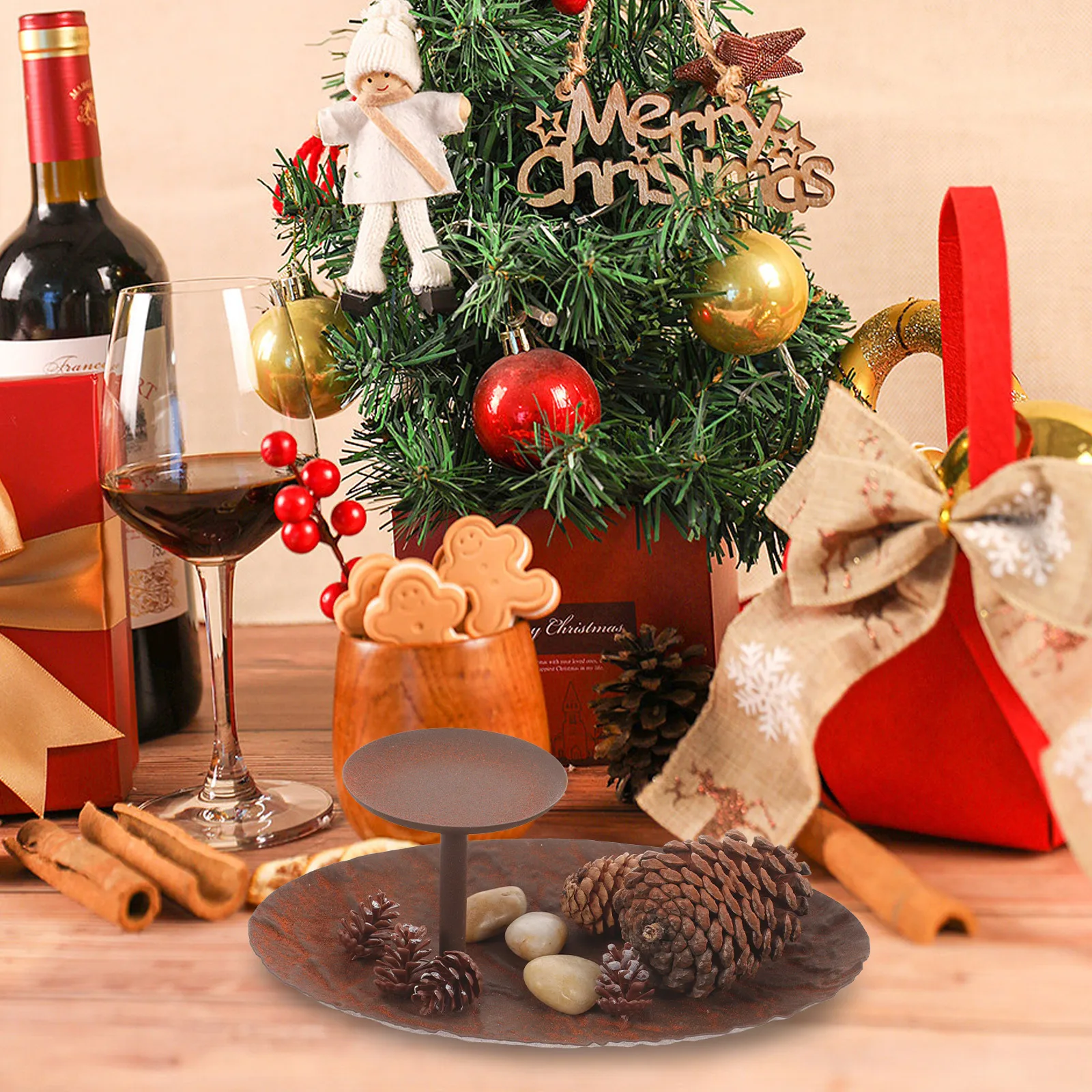 

Christmas C St Iron Vintage Holder Pinecones Stones Desk Table Party nament Lovely C leholders Christmas Decor