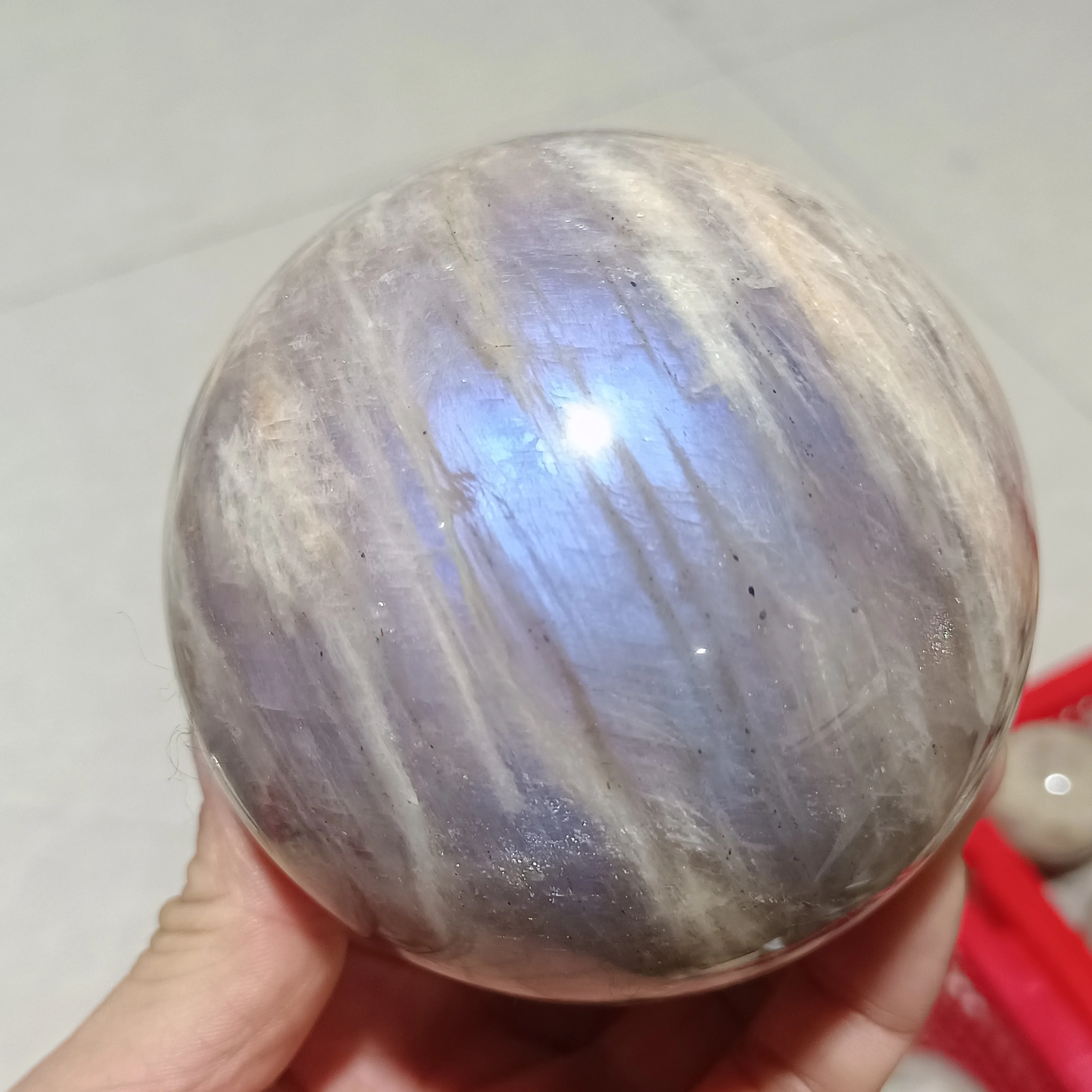 

Miraculous Natural Blue Light Moonstone Ball, Quartz Crystal Mineral Ball,Home Office Degaussing Decoration, Psychotherapy Gem