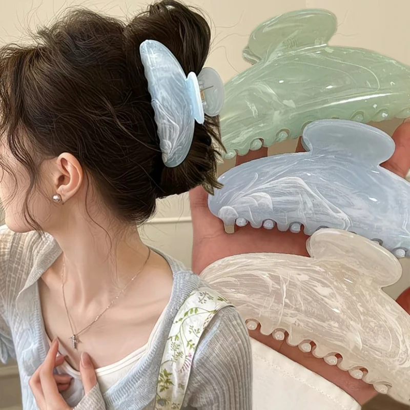

Spring and Summer New Hairpin Resin Grip Clip Women's Marble Texture Simple Shark Hair Clip Stable Clamping Headwear Accessories