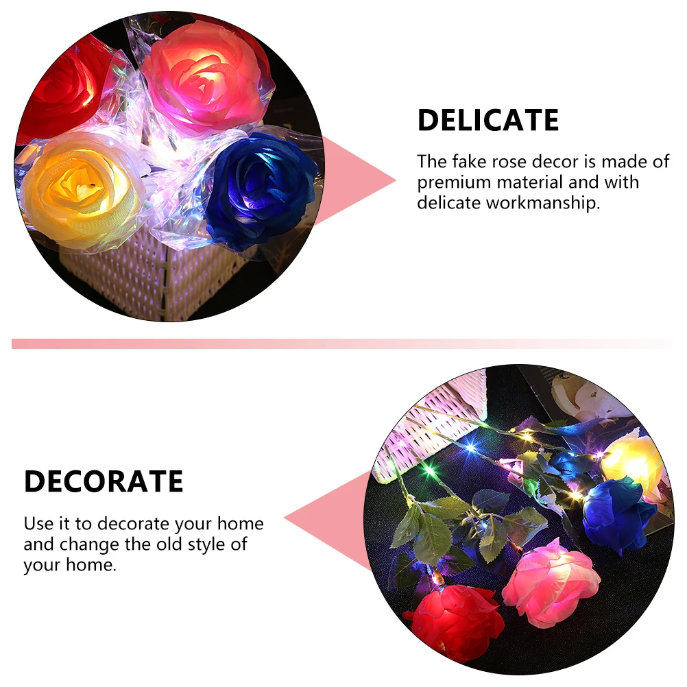 

5 Pcs Glowing Rose Artificial Roses Bulk Flowers for Outdoors Decorations Faux with Stems Valentines Day Simulated Wedding