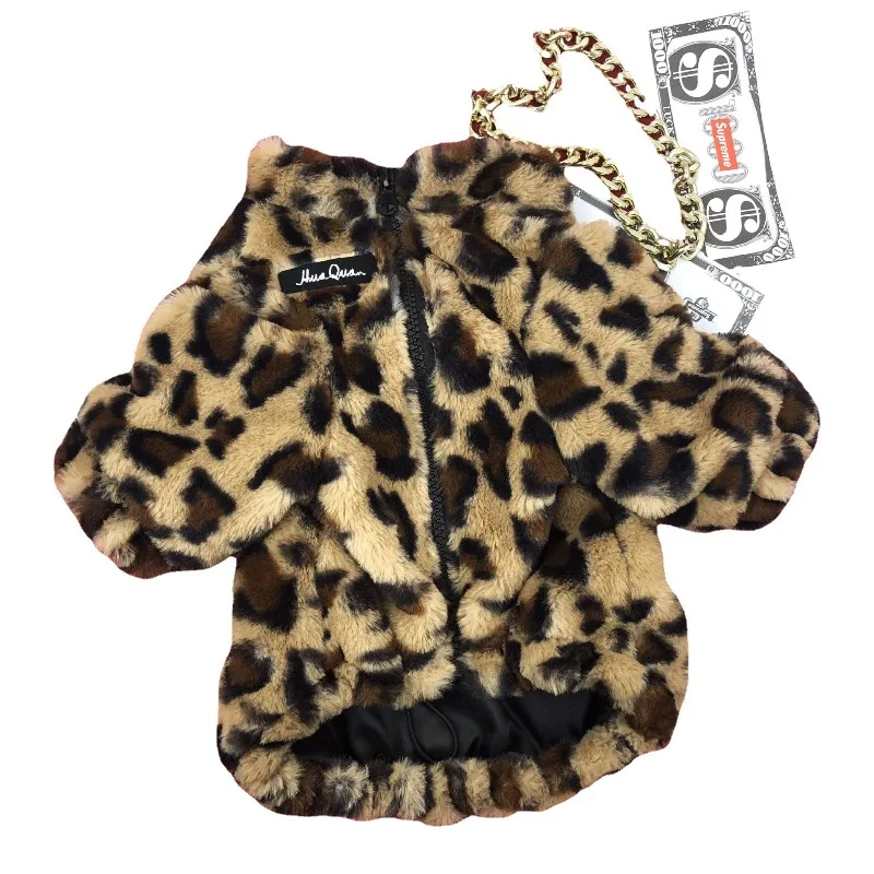 Leopard Print Thickened Plush Dog Jacket Spring Fall Puppy Clothes for Teddy Schnauzer Pomeranian Chihuahua