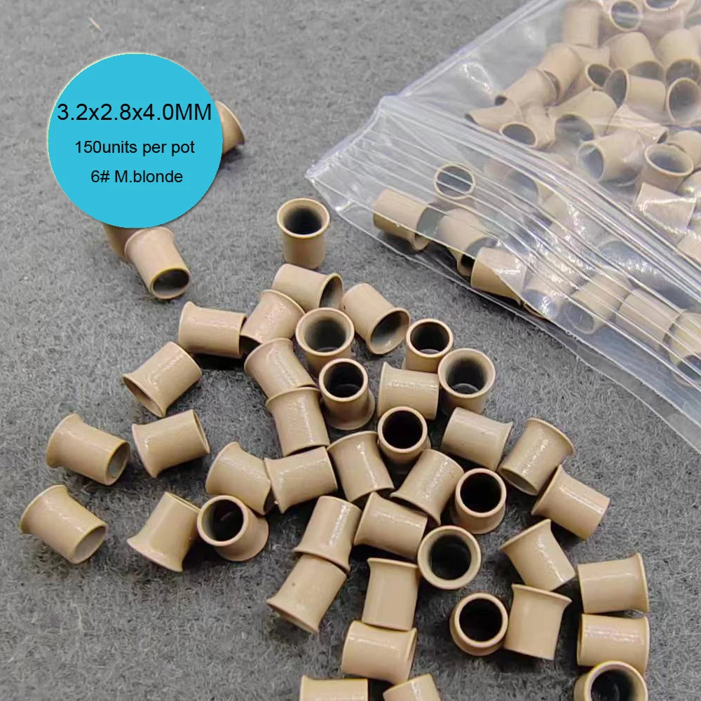 150 Units Micro Bead Links for Hair Extensions Mini Locks Ring Bead Easily Copper Tubes 3.2x2.8x4.0mm Hair Extension Accessories