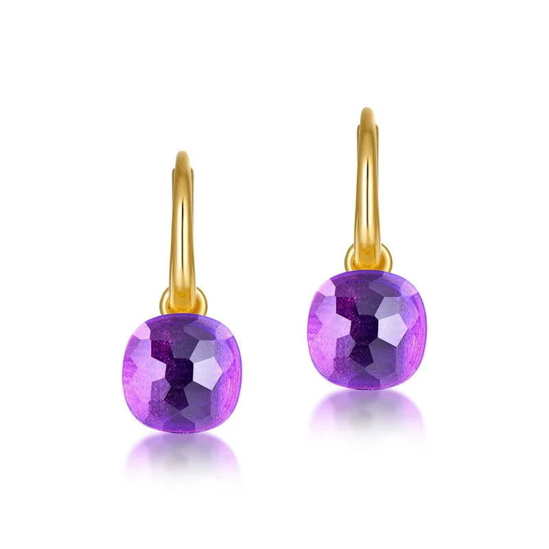 New Candy Caibao Earrings Women's S925 Silver Plated 9k Gold Inlaid Amethyst Earrings European And American Simple