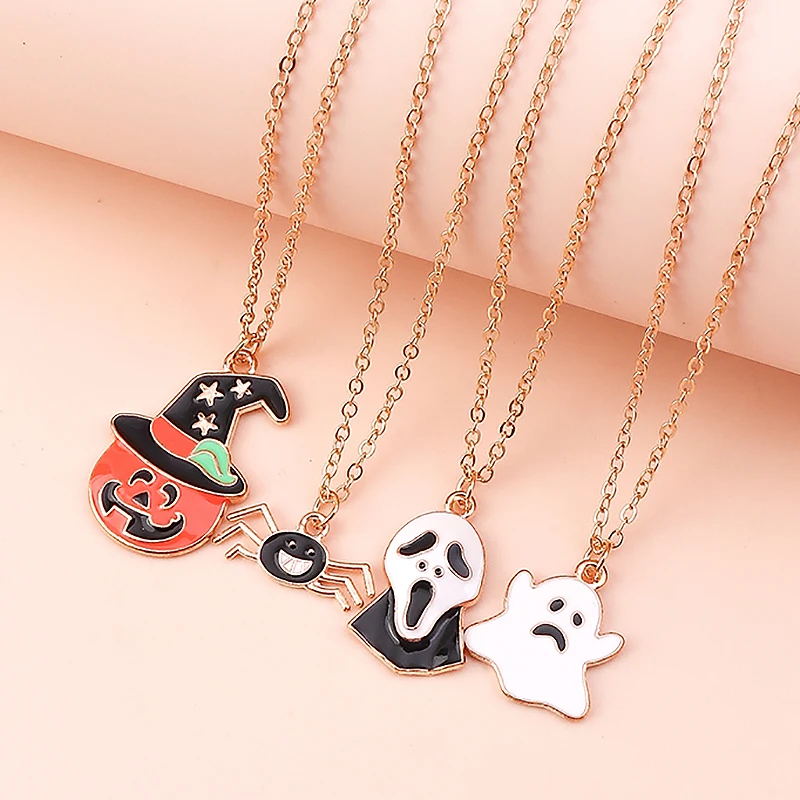Aihua Niedliche Emaille-Halloween-Kürbis-Halskette, Fledermaus, Mumie, Hexe, Skelett, Augapfel, Halskette für Damen und Herren, Halloween-Party-Schmuck – Detail 17