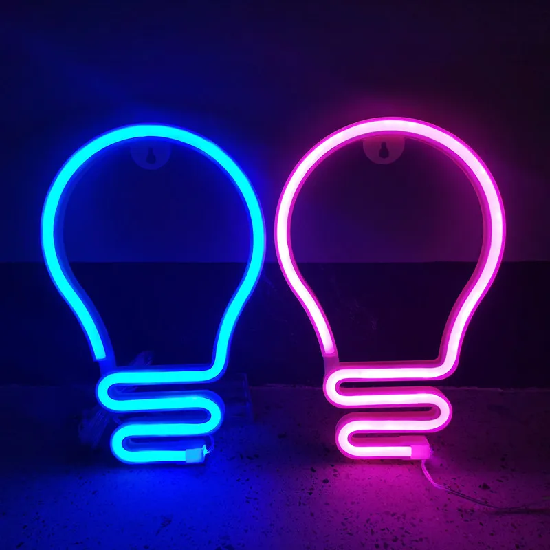 Light Bulb LED Neon Sign USB/Battery Powered LED Light for Bedroom Room Decoration Gift Night Light Decoration Party Holiday