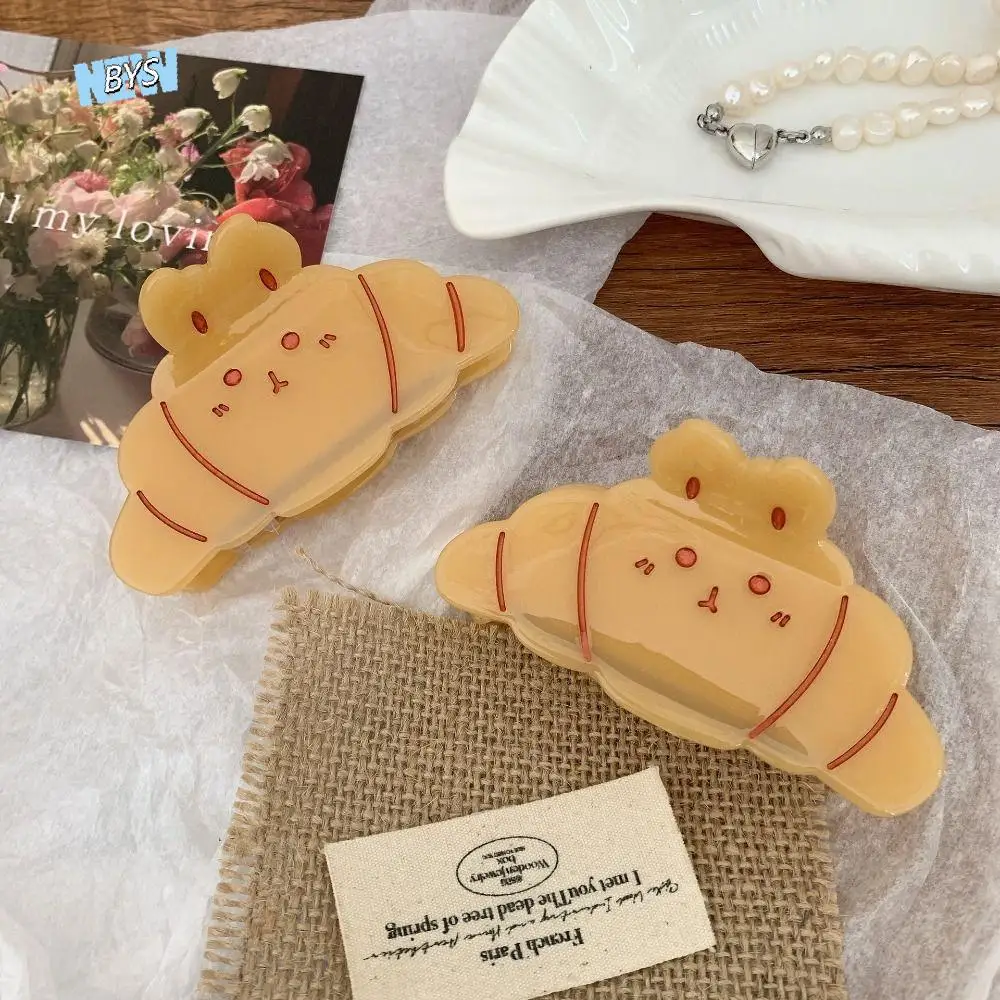 

Creative Korean Style Croissant Hair Claw Coffee Funny French Diamond Crab Clip Kawaii Headwear Acetic Acid Shark Clip Daily