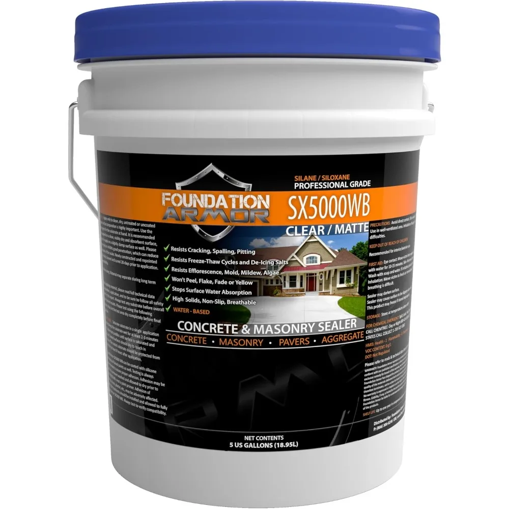 Approved Deep Penetrating Water-Based Silane Siloxane 5 Gallon Concrete Sealer - Professional Grade Long Lasting Natural Sealer