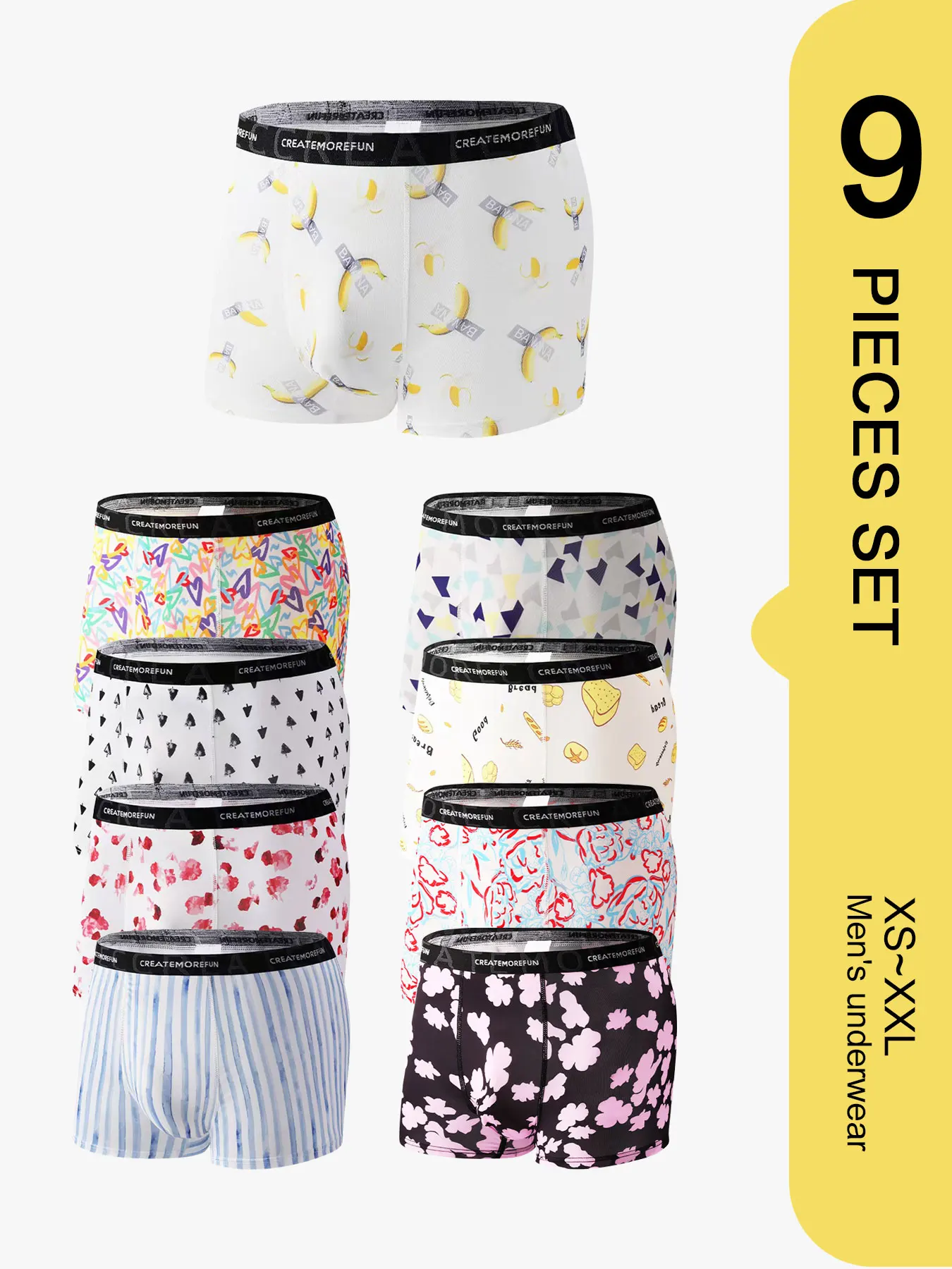 

9 Randomly Sent as 6！ Men's Printed Boxers Set, Unique Patterns No Duplicates, Breathable & Cloud - Like Skin - Friendly