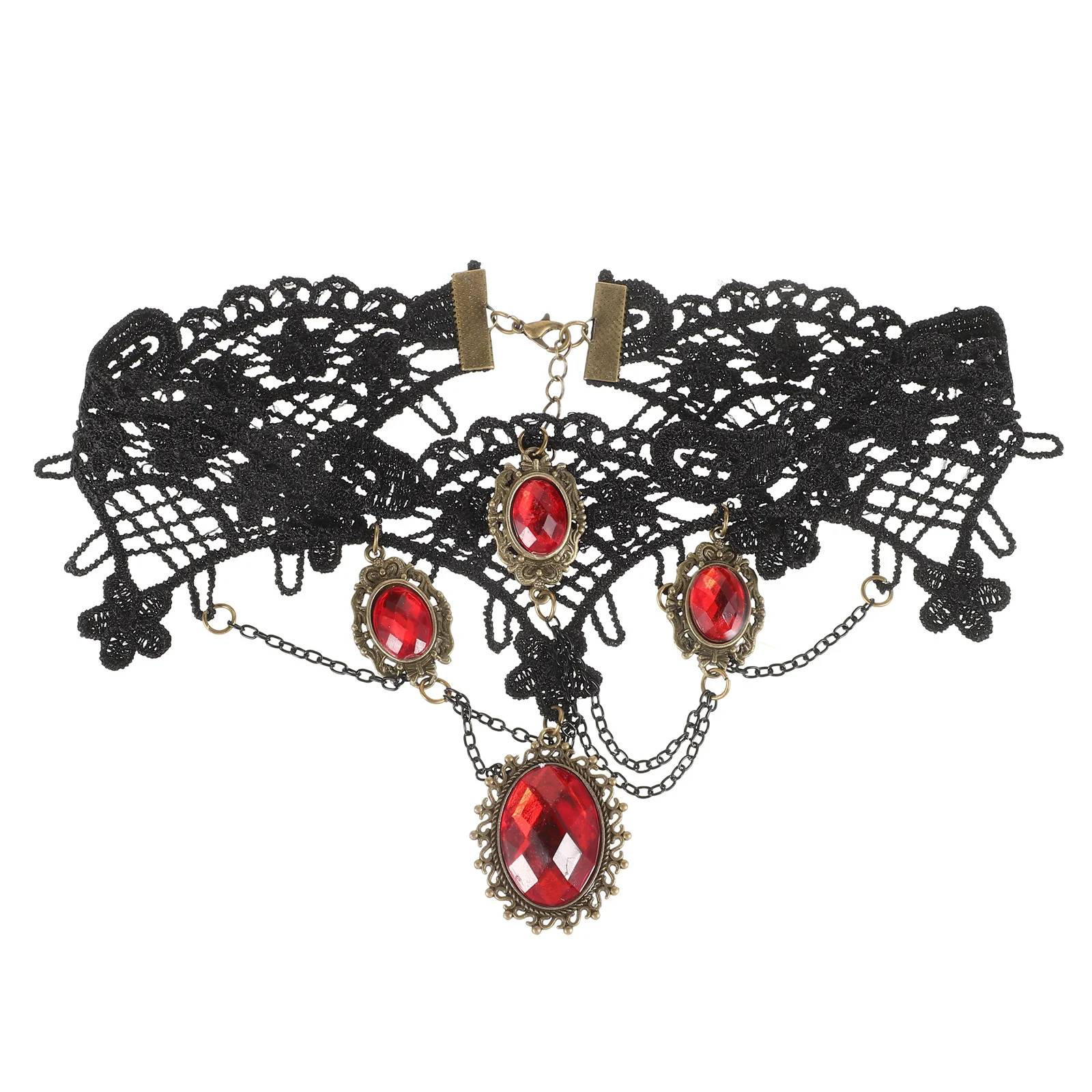 

Gothic Gemstone Lace Choker Necklace Vintage Rhinestone Halloween Cosplay Festival Party Jewelry Halloween Choker Necklace