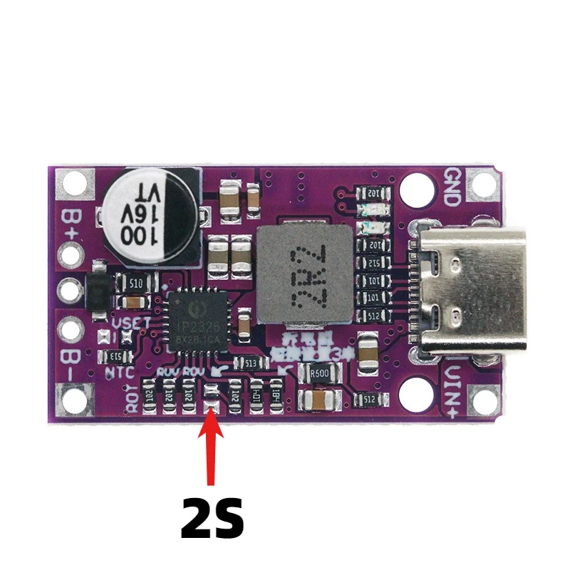 Type-C USB 2-3S BMS 15 Вт 3,7 В Модуль повышения зарядки литиевой батареи со сбалансированной поддержкой QC Быстрая зарядка с индикатором