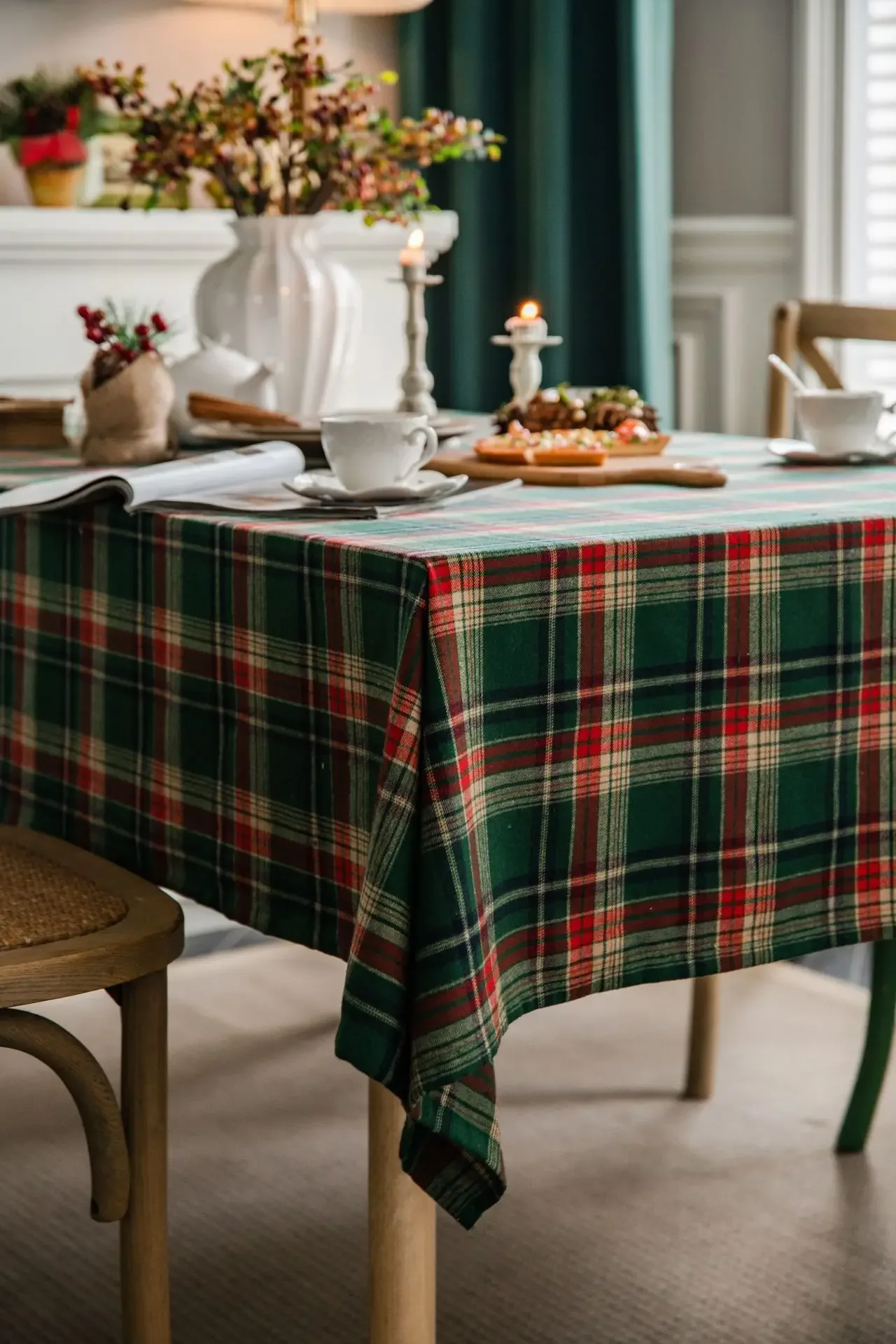 Christmas Plaid Tablecloth Xmas Party Red Green Rectangle Table Cloth Vintage Dining Table Cover For Home Living Room Decoration