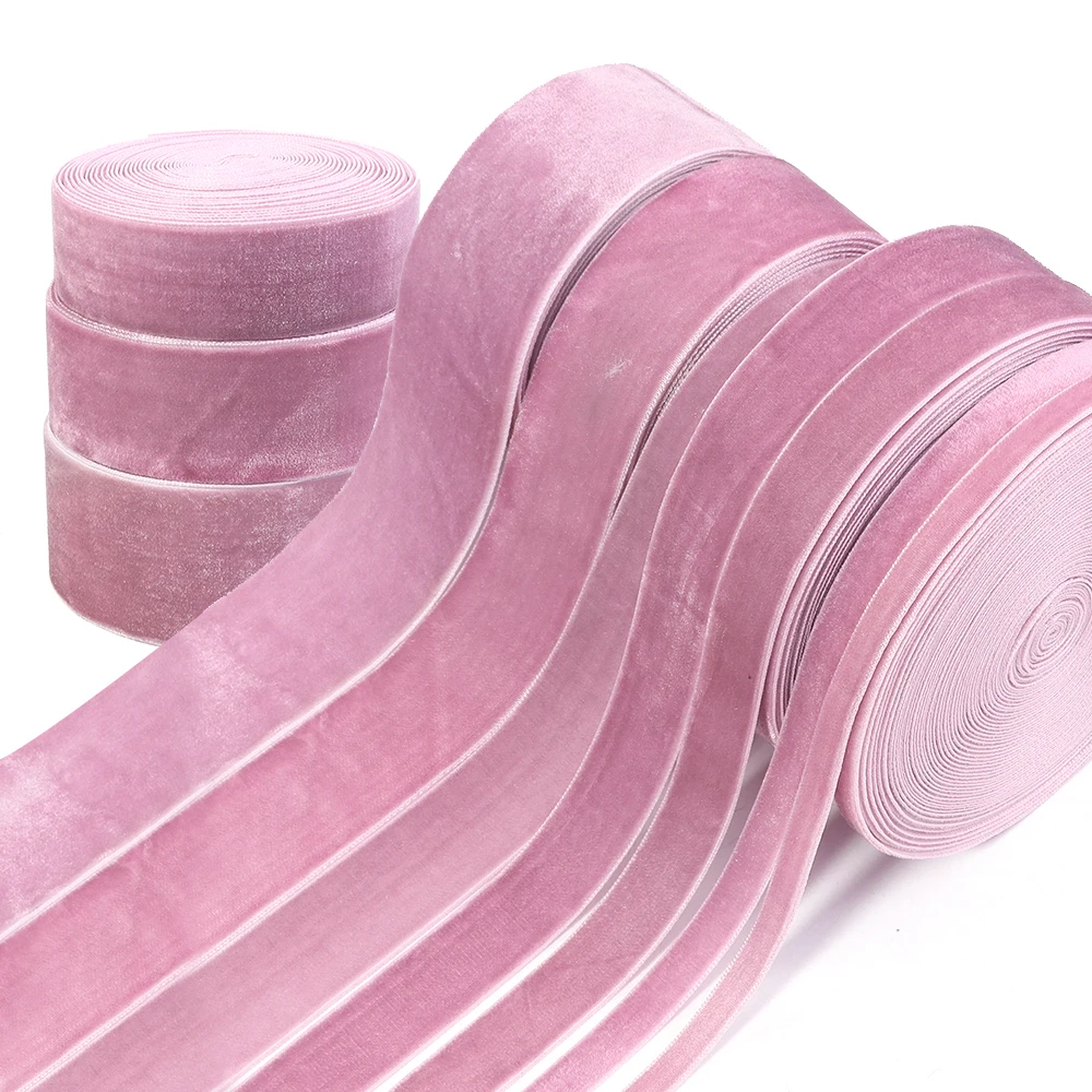 5–10 Yards rosa lila Samtband Single Face Beflockung Gurtband für DIY Hochzeit Party Weihnachtsgeschenke Blumenstrauß Verpackung Dekor