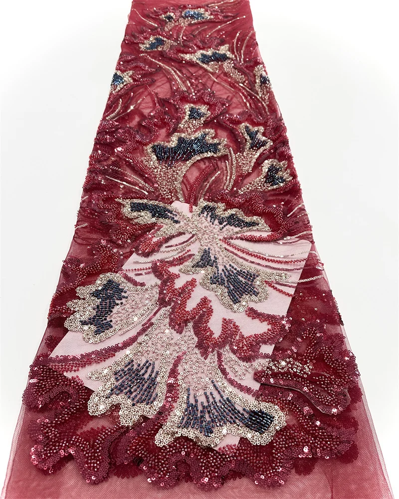 2025 Luxurious Nigerian African Beaded Lace Fabric High Quality Sequins Embroidery African French Lace Fabric For Sewing Dress