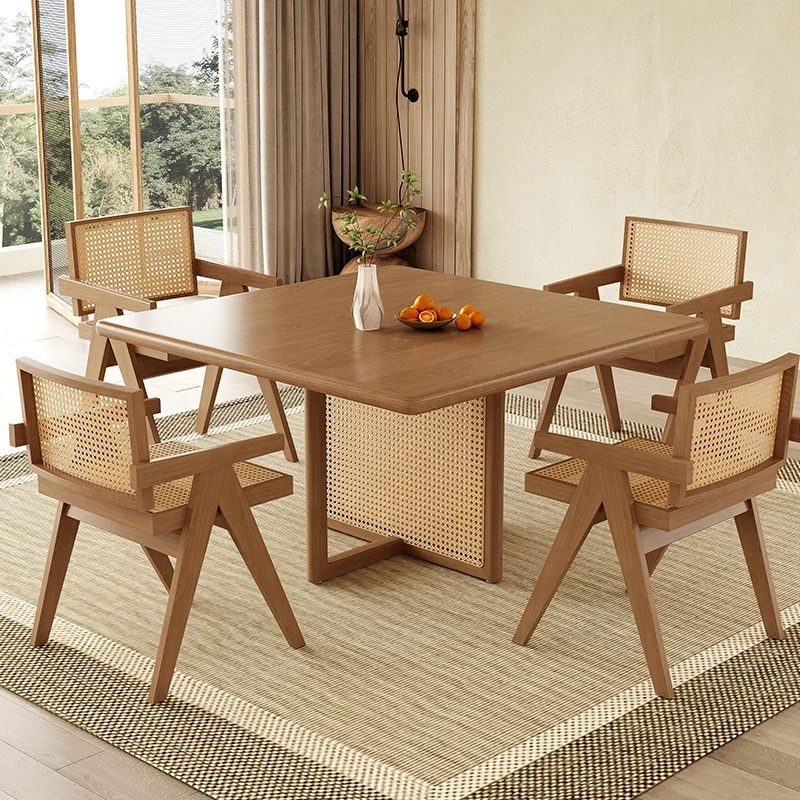 Sandy Wind Solid Wood Restaurant Dining Table Combination Cafe Milk Tea Shop Square Sales Department Tisch Negotiation Table