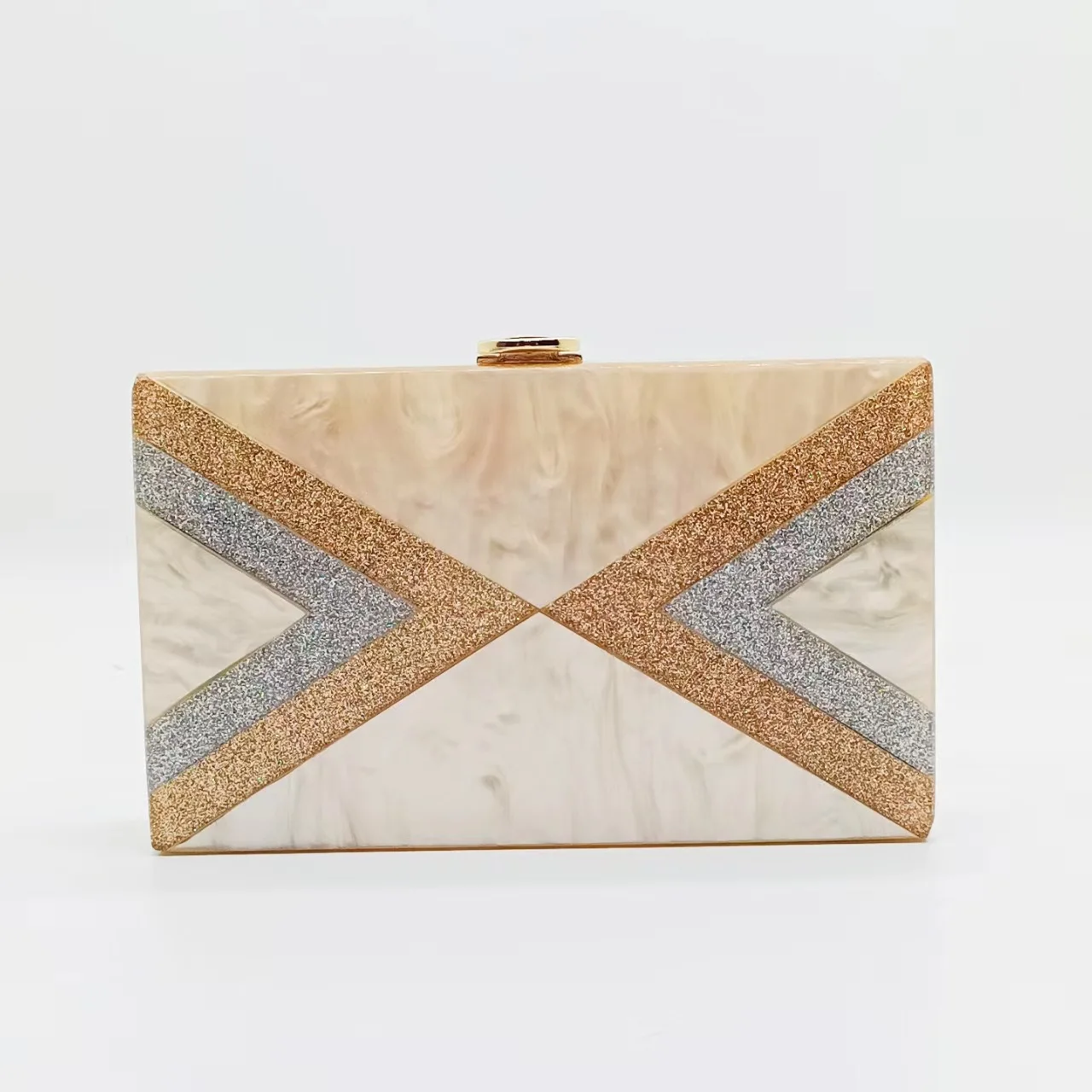 

New Fashionable Acrylic Ladies Pearl Geometric Spliced Evening Wedding Clutch Handbag for Single Shoulder and Crossbody Wear