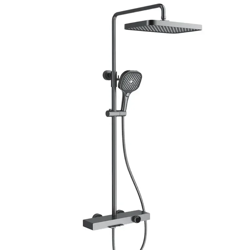 

Cream wind white digital shower set round bathroom household piano key ambient light multi-function pressurized shower