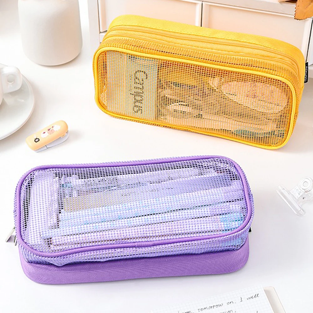 Imagem -04 - Japão Kokuyo-double Layer Malha Lápis Case Student Storage Bolsa Pen Bolsa Grande Capacidade Papelaria Campus Multi Funcional Armazenamento