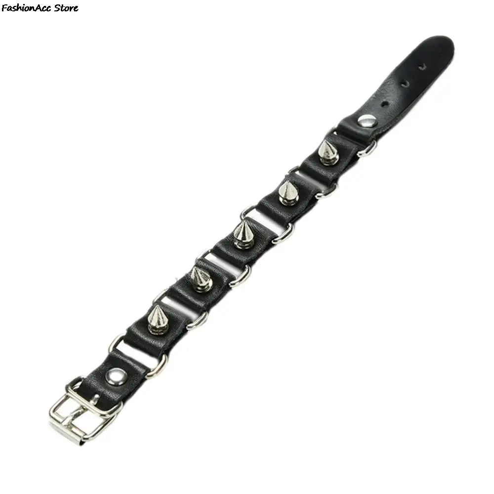 1pc legal lobo dente pulseira manguito moda gótico metal cone stud picos rebite pulseira de couro masculino estilo punk