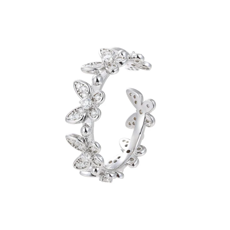 Anillo de mariposa de tamaño abierto ajustable de plata de ley Moissanite S925 para mujeres y hombres, anillos lujosos ostentosos, joyería de rapero