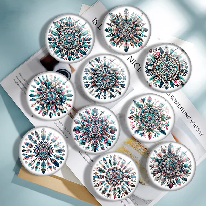 

Feathers Mandala 12mm/18mm/20mm/25mm Round photo glass cabochon flat back Making findings for bracelets