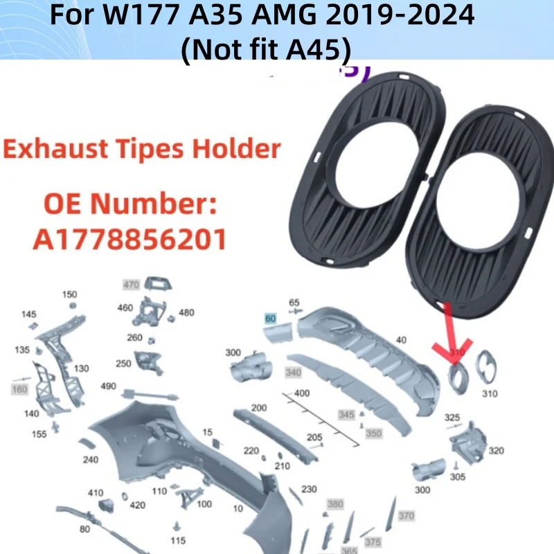

For Mecerdes Benz W177 A CLASS A35 AMG 2019 2020 2021 2022 2023 024 Rear Bumper Exhaust Pipes Holder Bracket A1778856201