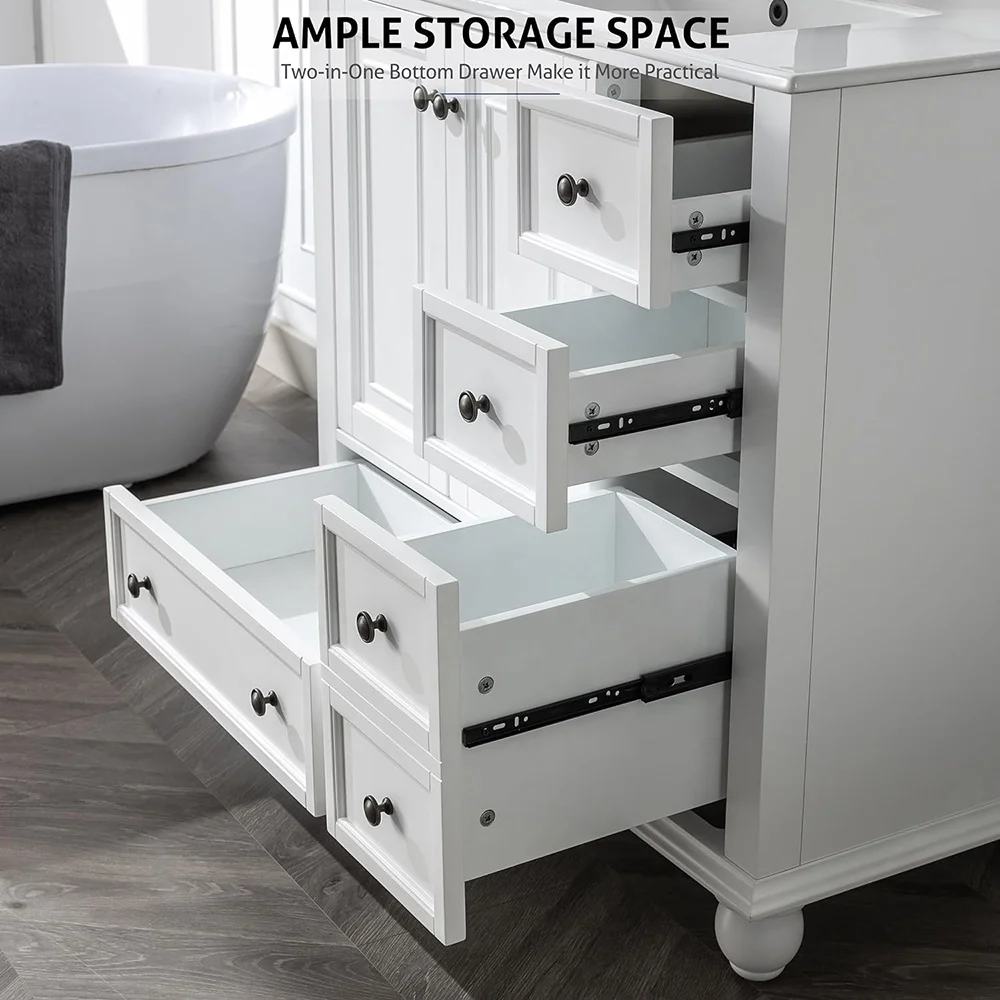 Роскошный водонепроницаемый деревянный шкаф для хранения и туалетный столик в американском ретро-классическом стиле для ванной комнаты