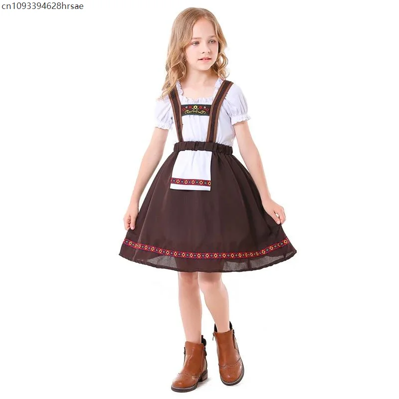 

Children German Oktoberfest Costume Girl Plaid Dirndl Dress Bavaria Traditional Beer Wench Maid Cosplay National Costume
