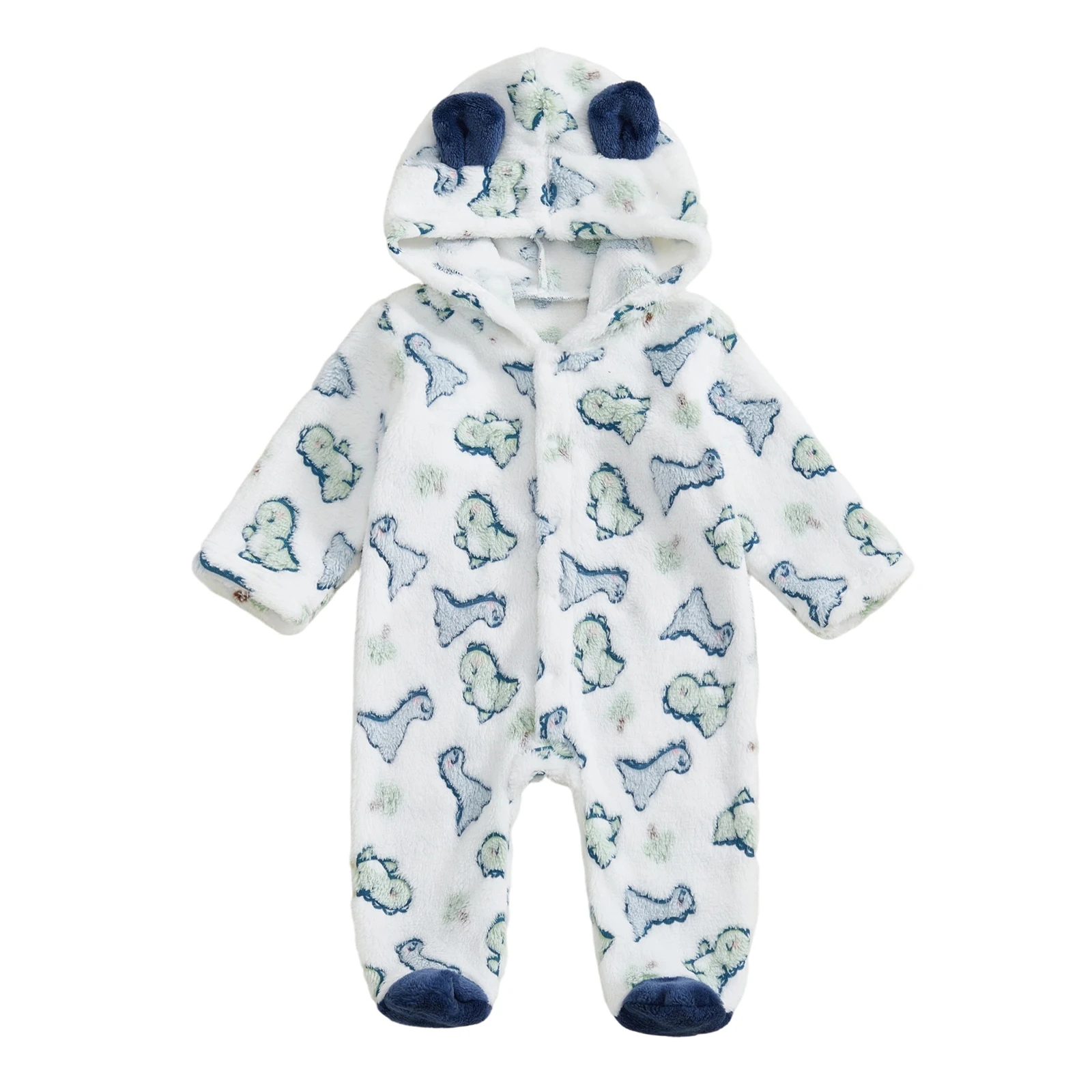 

Toddler Girls Cozy Fleece Hooded with Cute Animal Ears Long Sleeve Button Up Footed Pajamas Romper
