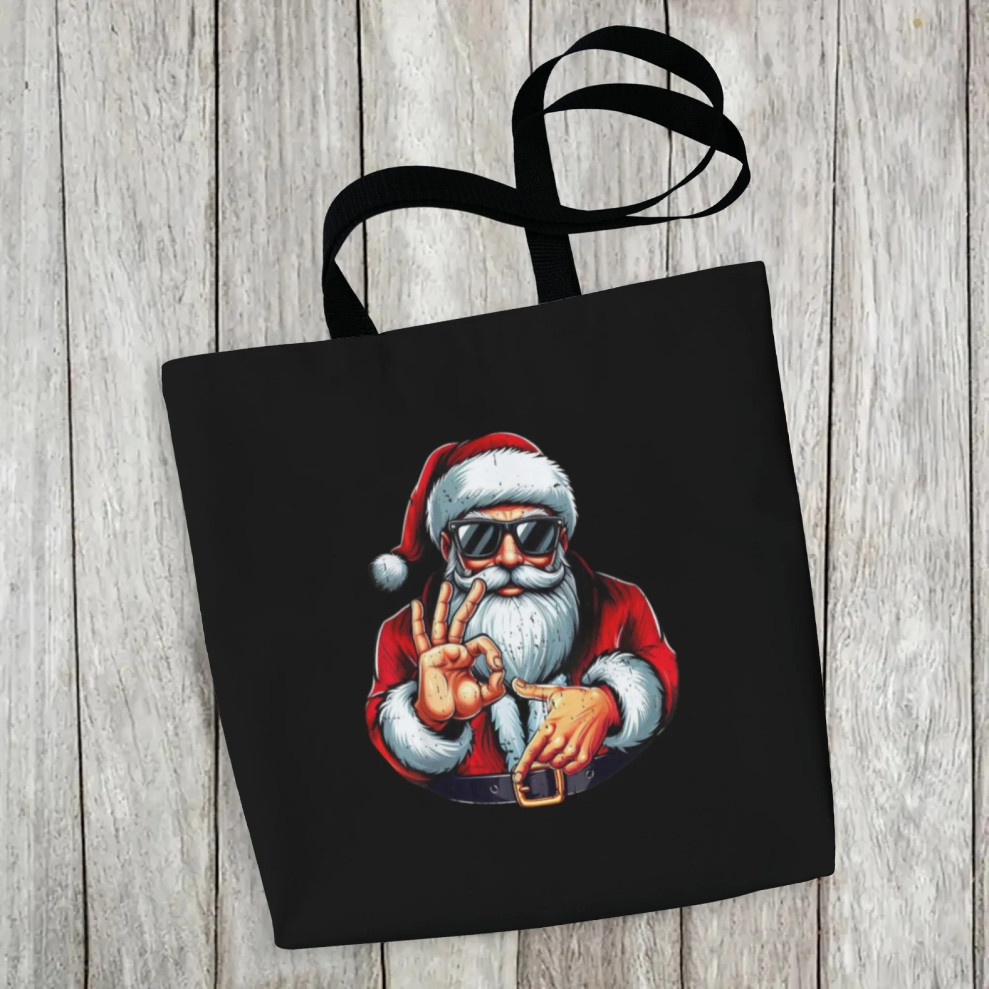 Bolso de mano negro con estampado de tema de gesto de mano de Papá Noel 67 de moda, bolso de hombro para mujer, regalo ecológico y elegante adecuado para adolescentes