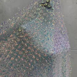 Seashell glitter embroidered net yarn children's wear DIY handmade fabric wedding dress fabric designer garment accessories lace