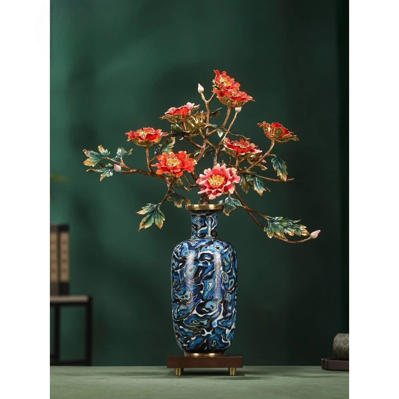 

Brass Peony Vase Ornament New Chinese Home Furnishing Living Room Entrance Ornament