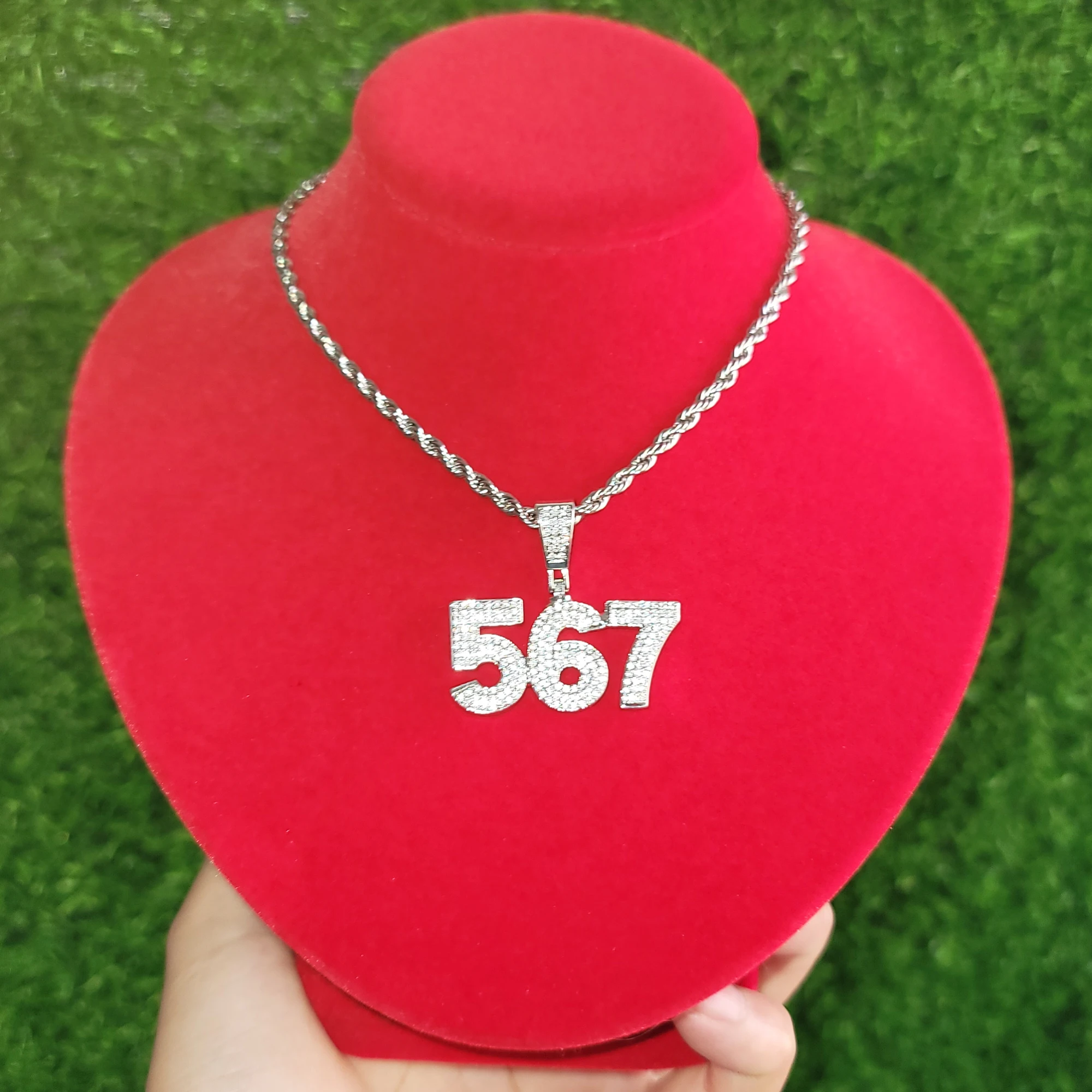 Customized Cubic Zirconia Numbers Pendant Necklace Personalized Bubble Letters Monogram Necklace Custom Gift for Team Members