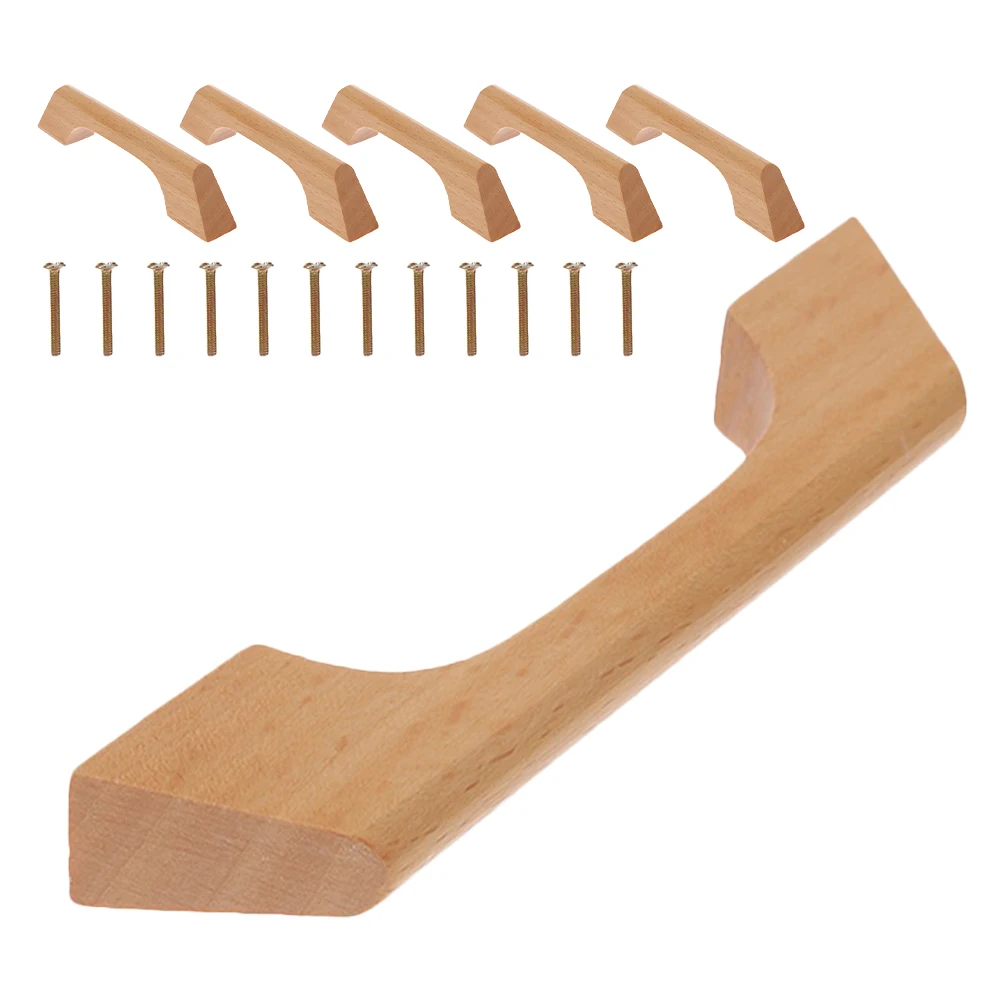 

6 Pcs Solid Wood Cabinet Door Handle Wooden Knobs for Dresser Drawers Furniture Handles