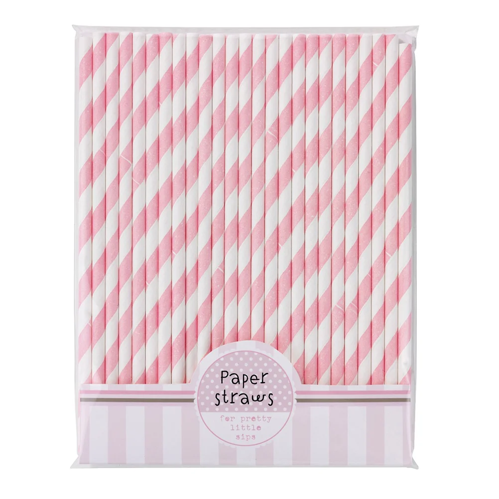 30pcs Striped Paper Straws Drinking Straws (Pink+White) Striped straw Stripe paper straw