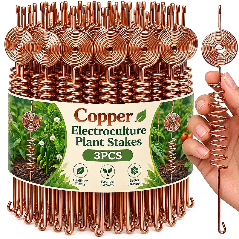 1-3PCS Electroculture Copper Plant Stakes Spiral Coil Antenna Garden Plant Growth Support Rod for Vegetables Flowers Pots Trees