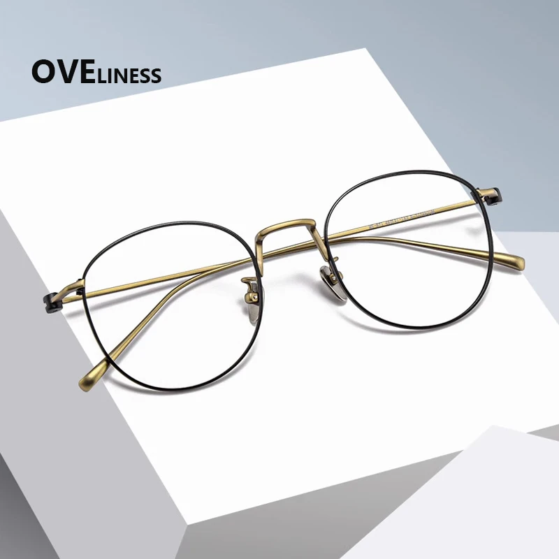 

Винтажные оптические оправы для очков из чистого титана, модные круглые оправы для мужчин и женщин, оправы для очков по рецепту, оправы для очков от близорукости, оправы для очков.