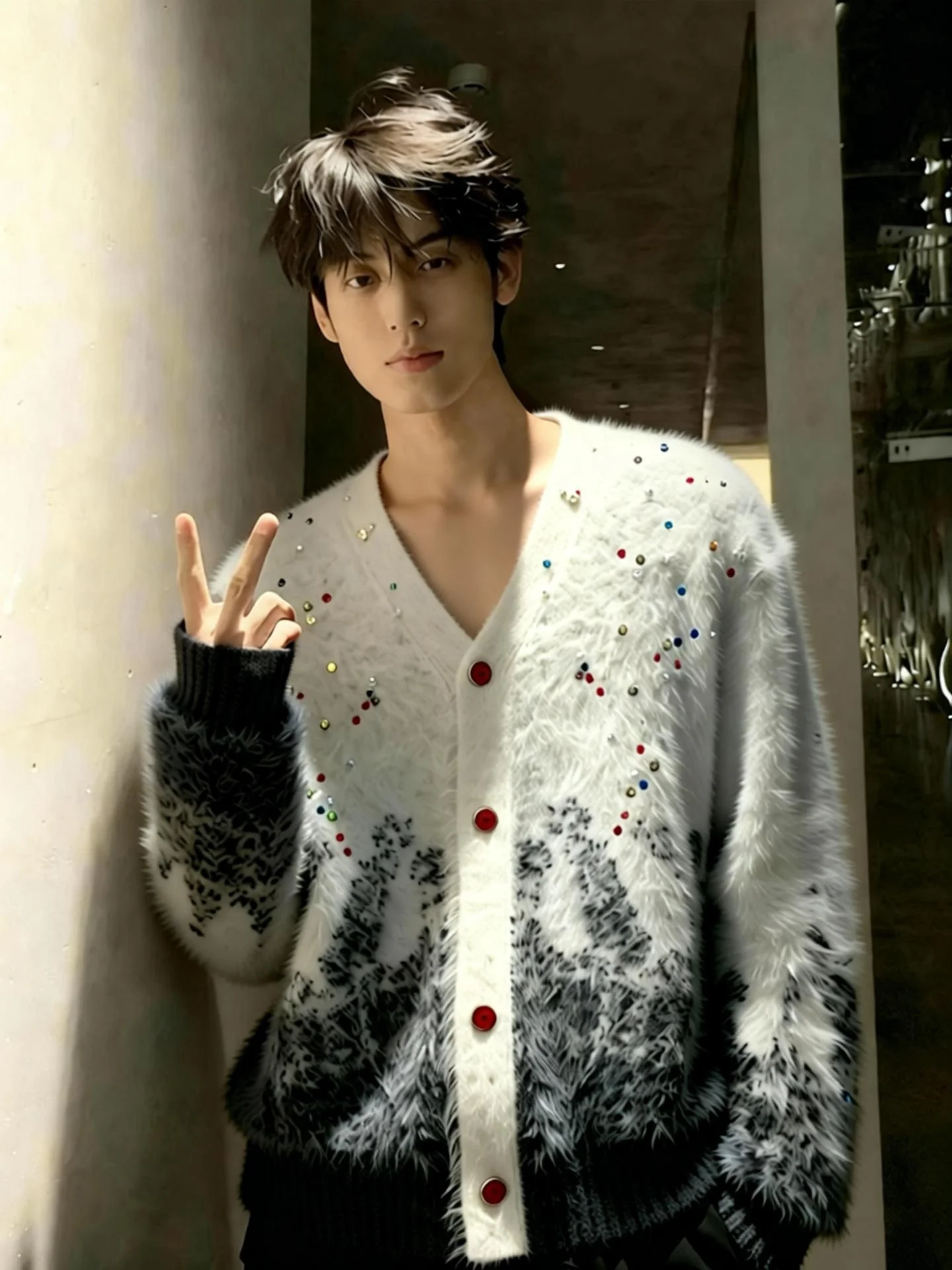 

Cisas Aosphere, красный открытый кардиган, свитер, мужской зимний вязаный свитер с бриллиантами, высококачественное вязаное пальто Jaet