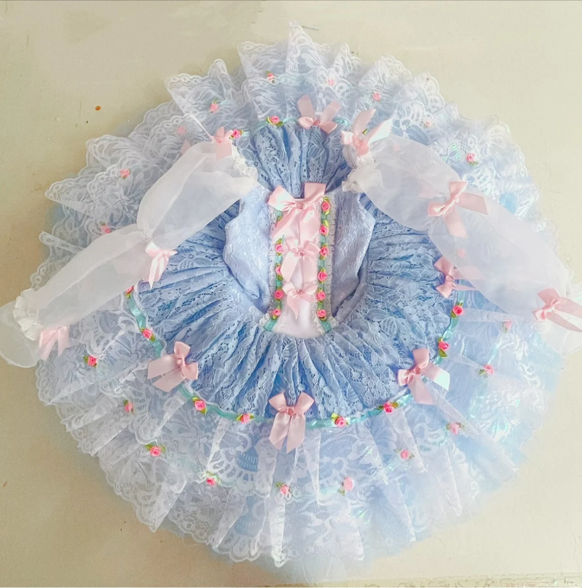 Blue Professional Ballet Tutu Skirt Cute Bow Long Sleeves Costume Kid Girl Ballet Dance Clothes Leotards Dress Female Dance Suit