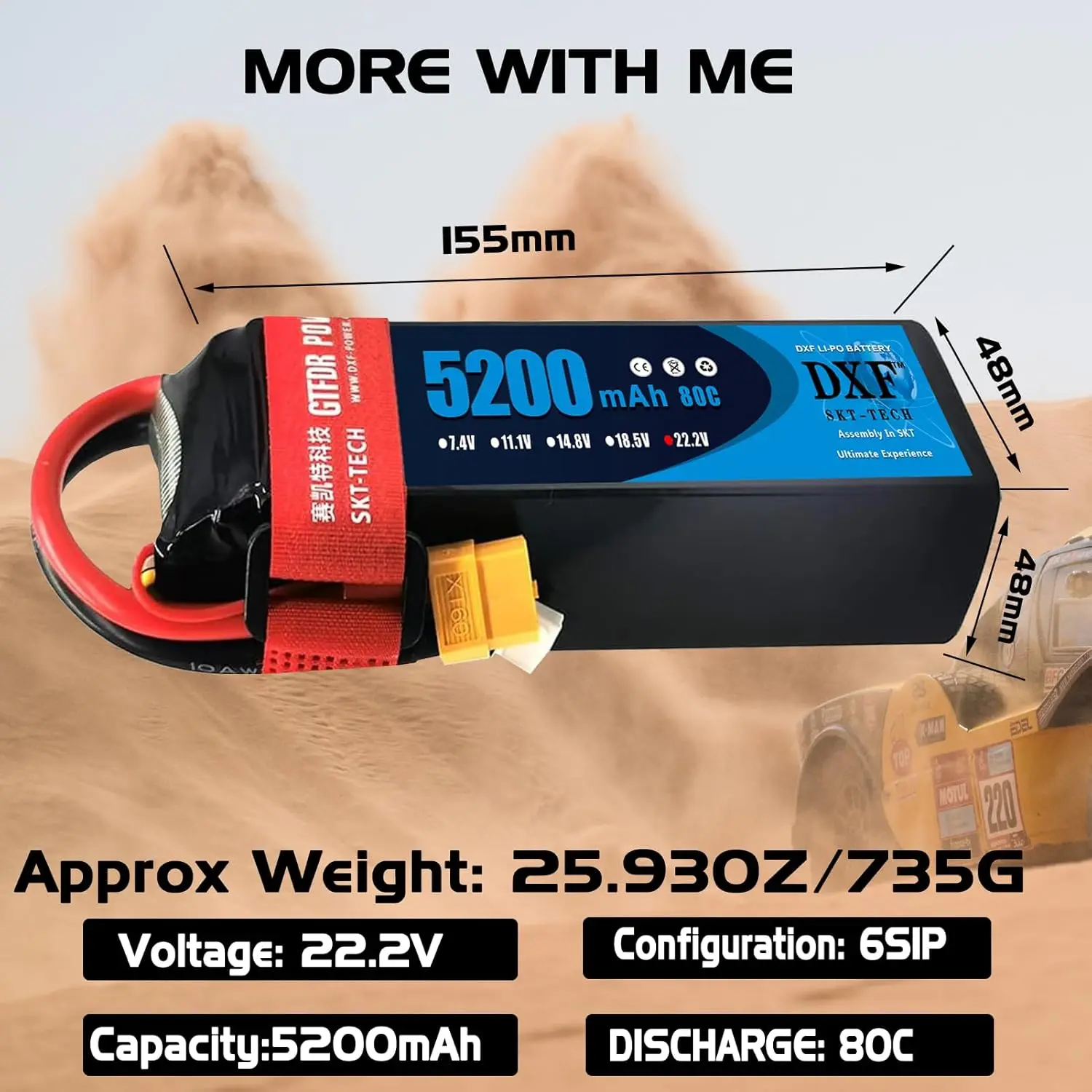 1/2 pz DXF 4S 6S Lipo 14.8V 15.2V 22.2V batteria 8400mAh 8000mAh 9200mAh 10000mAh 7000mAh 6500mAh 6200mAh 5200mAh per RC Car Part