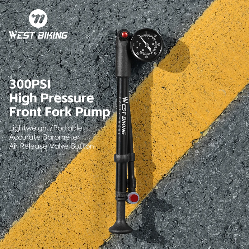 

WEST BIKING Bicycle Front Fork Pump With Gauge High Pressure 300PSI/400PSI Bike Schrader Pump Cycling Rear Fork Inflatable Pump