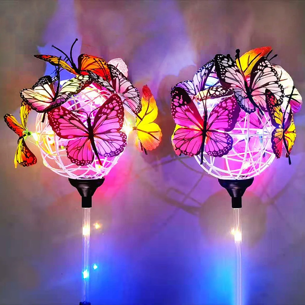 

2 Pcs Outdoor Lighting LED Solar Lights Romantic Luminous Colorful Butterflies Ball Lawn Lamps Decoration For Garden Courtyard