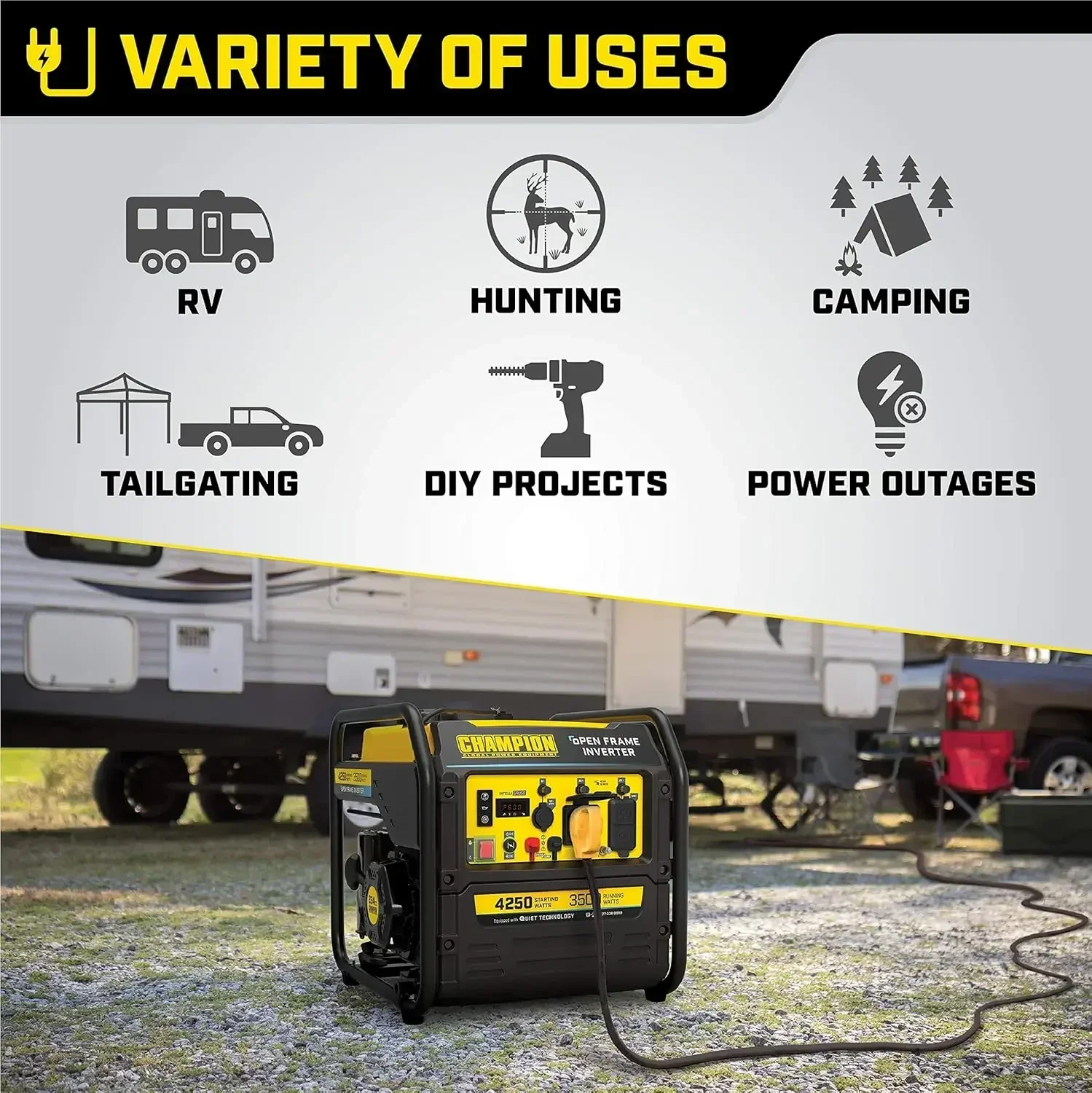 4250-Watt RV Ready Portable Open Frame Inverter Generator with Quiet Technology
