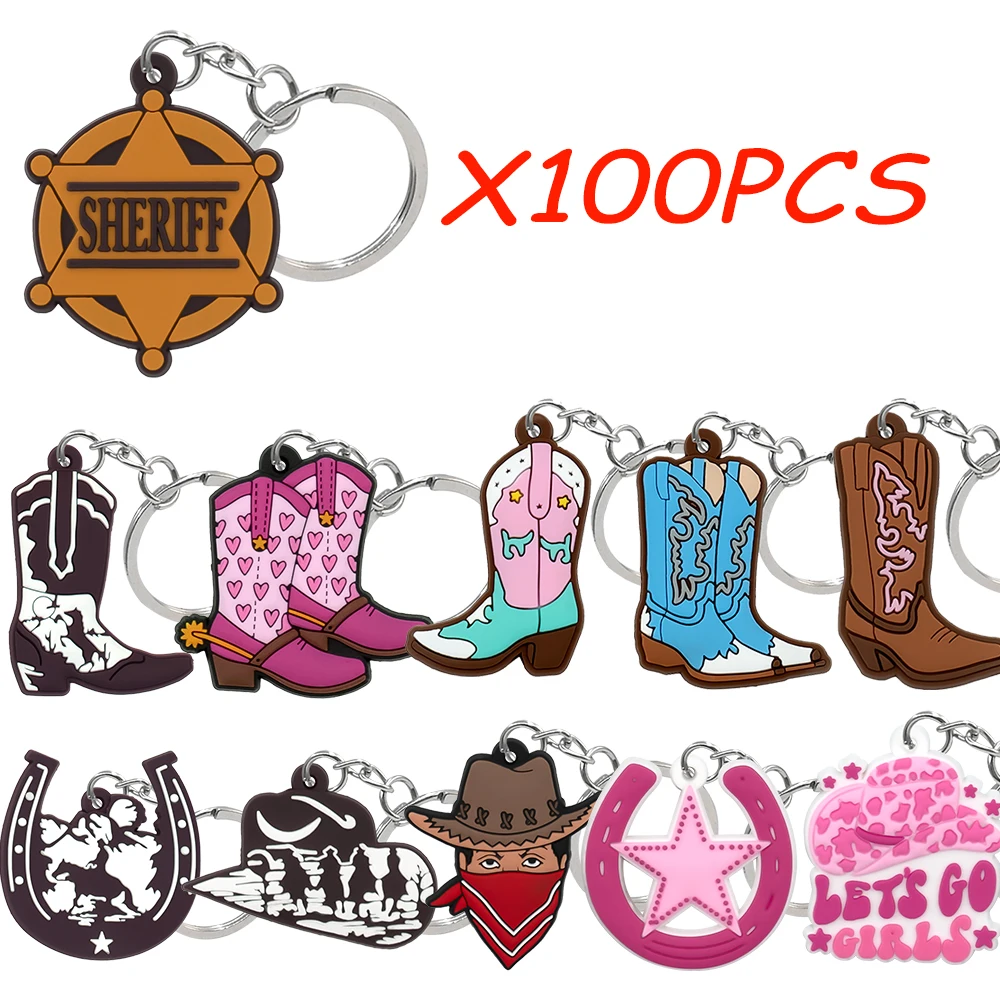 

100PCS Cowboys Cowgirls Keychains Set Horseshoe Keyring Cowboy Boot Key Accessories for Women Men Car Motorcycle Key Deccoration