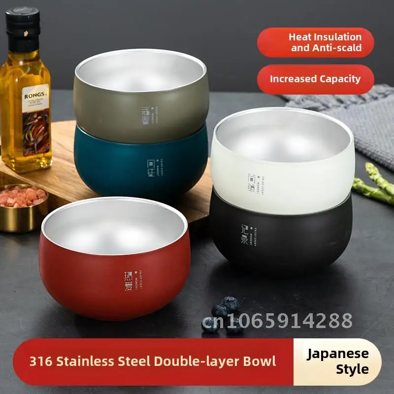 

Double-Layer Stainless Steel Bowl Food Grade Anti-Scalding Instant Noodle Rice Bowl Heat Insulated Creative Household