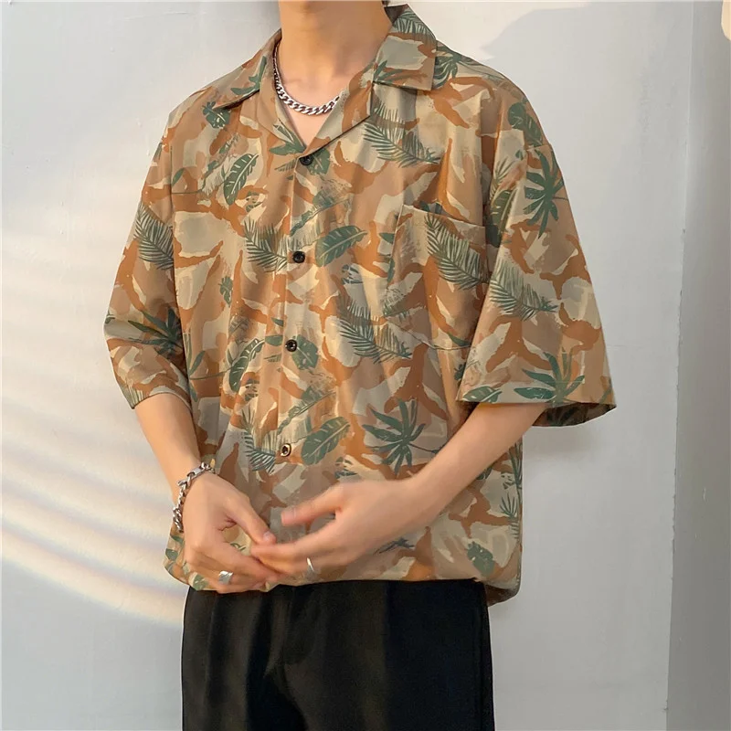 Streetwear Mens Full Print Summer Beach Thin Shirts Short Sleeve Hip Hop Retro Male Casual Holiday Blouses Shirt Y2K Clothes