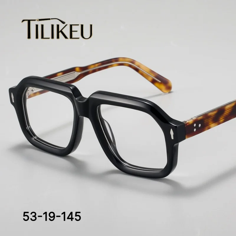 New Handmade Acetate Glasses Frame Men Women Full Rim Vintage Square Optical Prescription Acetate Eyewear for Big Wide Face