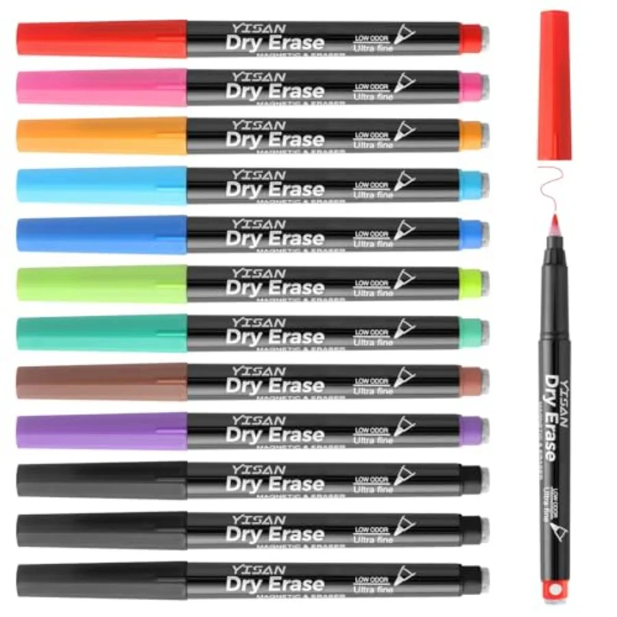 

Dry Erase Markers Ultra Fine Tip, 0.7mm Extra Fine Point, Magnetic Whiteboard Markers with Eraser, Assorted Colors, Low Odor, 1