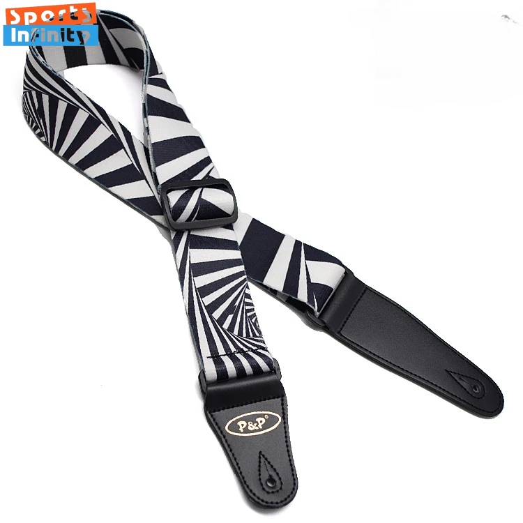 Ultra Thick and Soft Guitar Strap Black and White Heat Transfer Printed Folk Electric Guitar Shoulder Belt Guitar Accessories