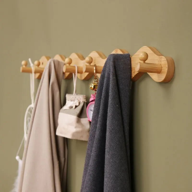 Wall-Mounted Clothe Hook Solid Wood Coat Rack Suitable Hanging Clothes Multifunctional Living Room Key Scarf Organizer Furniture